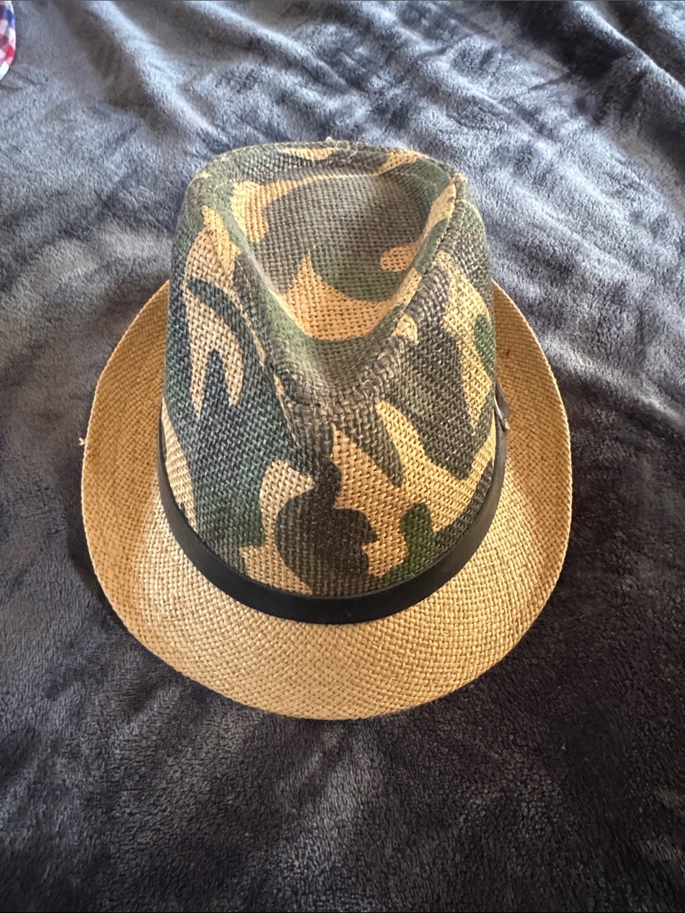 Men's Two-Tone Camouflage Straw Fedora Hat - Black Band